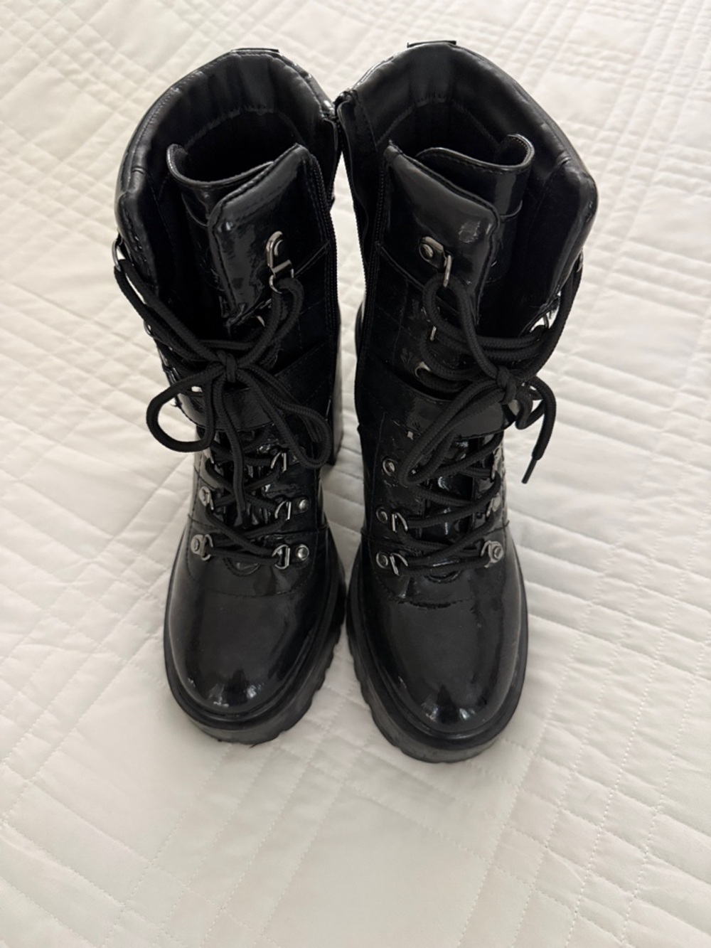 Guess- Black Women's Lace-Up Patent Combat Boots